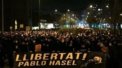 Salvador Miret
Pla obert de la manifestació de suport a Pablo Hasel a Lleida, el 17 de febrer del 2021.  - salvador miret