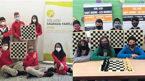 Els alumnes de les dues escoles de Lleida que han participat al Torneig Mundial d’Escacs Escolar de l’Expo Dubai 2020 (Agència Ítaca)