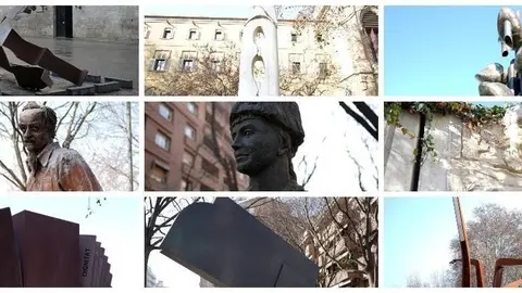 Composició fotogràfica de diverses escultures de Lleida. Fotografies: Cristina Mongay.