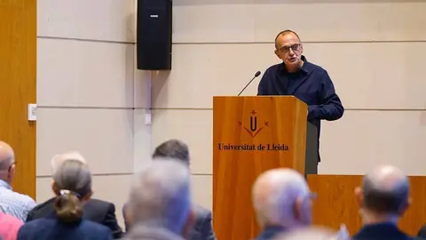 L'alcalde Miquel Pueyo en una intervenció a la Universitat de Lleida - Foto: Mario Gascón