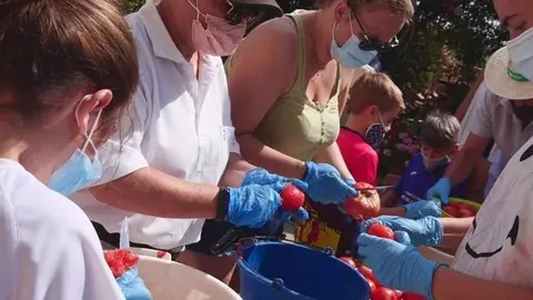 Edició passada del taller de conserva de tomata. Fotografia: Granja Pifarré.