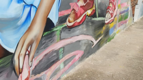 Mural en homenatge als jocs infantils tradicionals a Montoliu de Lleida ©AjMontoliu de Lleida