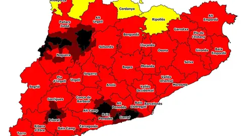 Mapa elaborat per la Direcció General dels Agents Rurals a partir del mapa de perill d'incendi diari del Servei de Prevenció d'Incendis Forestals del Departament d'Acció Climàtica, Alimentació i Agenda Rural, així com altres eines d'anàlisi - Imatge: Agents Rurals