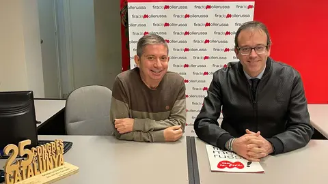 L'alcalde i president de Fira de Mollerussa, Marc Solsona, i Joaquim Fabrés, a les oficines de l'ens firal