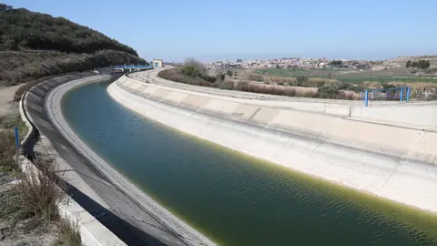Imatge del canal Segarra-Garrigues al seu pas pel Talladell i amb Tàrrega al fons. - Foto: Ignasi Gómez