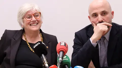 Clara Ponsatí i Jordi Graupera, en la roda de premsa de presentació d'Alhora