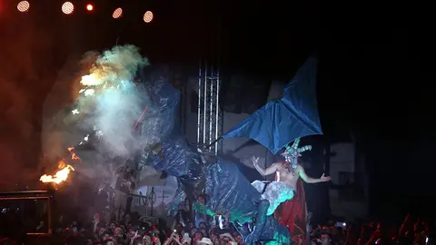 L'aparició del Mascle Cabró durant l'espectacle central de la gran nit de l'Aquelarre 2023 - Foto: Alba Mor