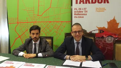Marc Solsona i Joel Bastons, a la roda de premsa de presentació de la fira Autotardor. Foto: Ajuntament de Mollerussa