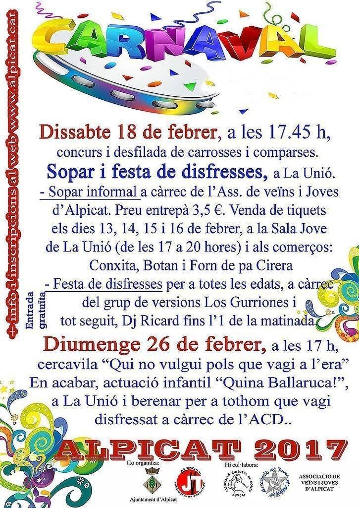 Tot a punt a Alpicat per celebrar el Carnaval CARTELL texte
