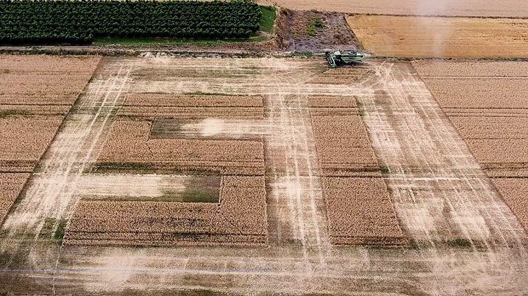 La màquina de segar i batre prepara l'escultura del Sí 1
