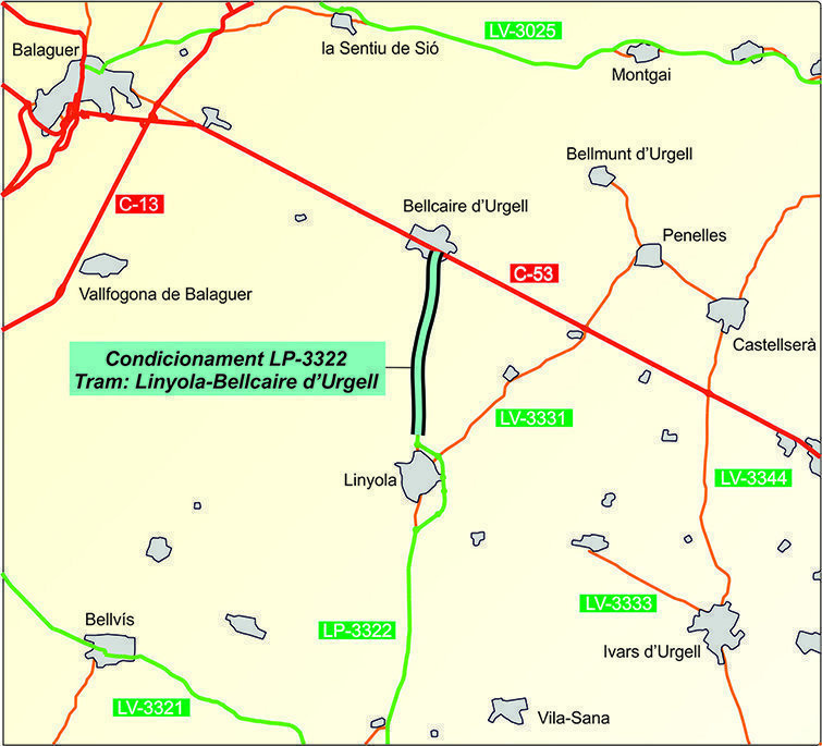 Mapa carretera Bellcaire - Linyola