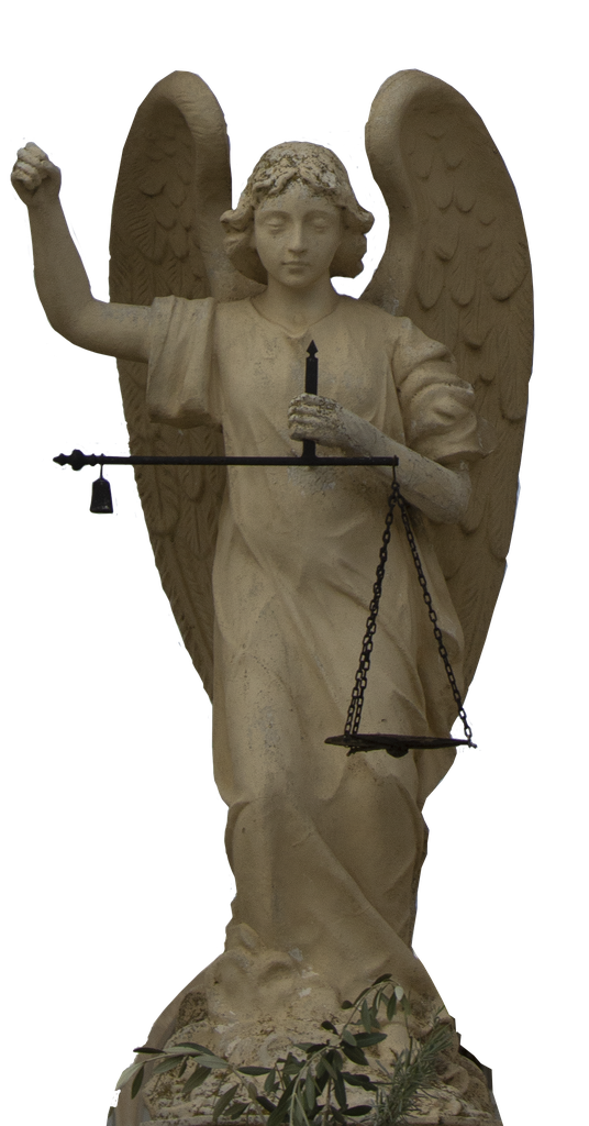 Escultura de l'Àngel de Sant Miquel amb les balances, per pesar les ànimes. Cementiri de Mollerusa