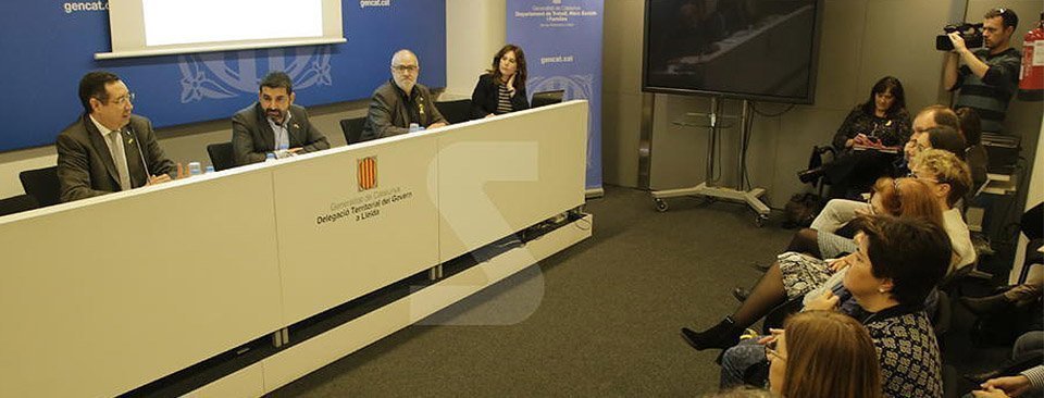Chakir el Homrani, Ramon Farré, i Joan Santacana en la presentació a Lleida