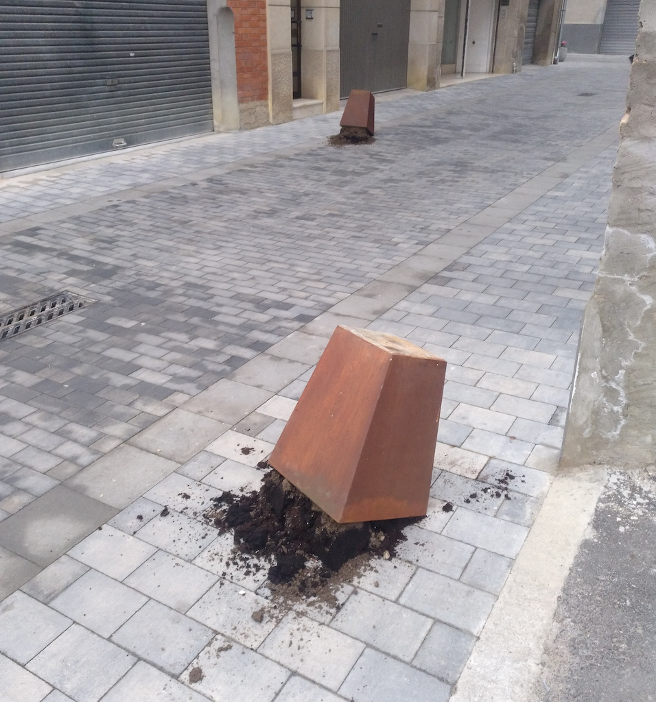 Les jardineres destrossades pels tres joves la nit del 31 de desembre a Mollerussa