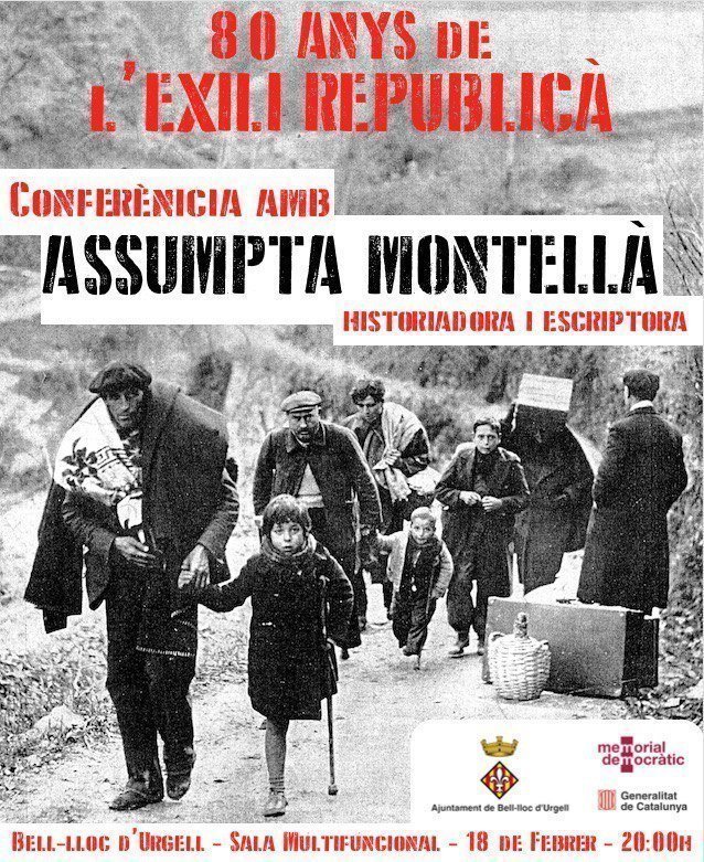 Imatge del cartell de presentació de la conferència amb la historiadora Assumpta Montellà