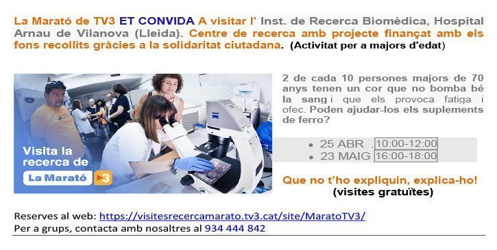 LLEIDA. La Marató de TV3 ET CONVIDA A visitar IRB Lleida
