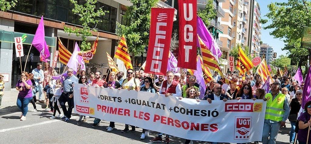 Imatge de la manifestació del Primer de Maig convocada per la UGT i CCOO a Lleida