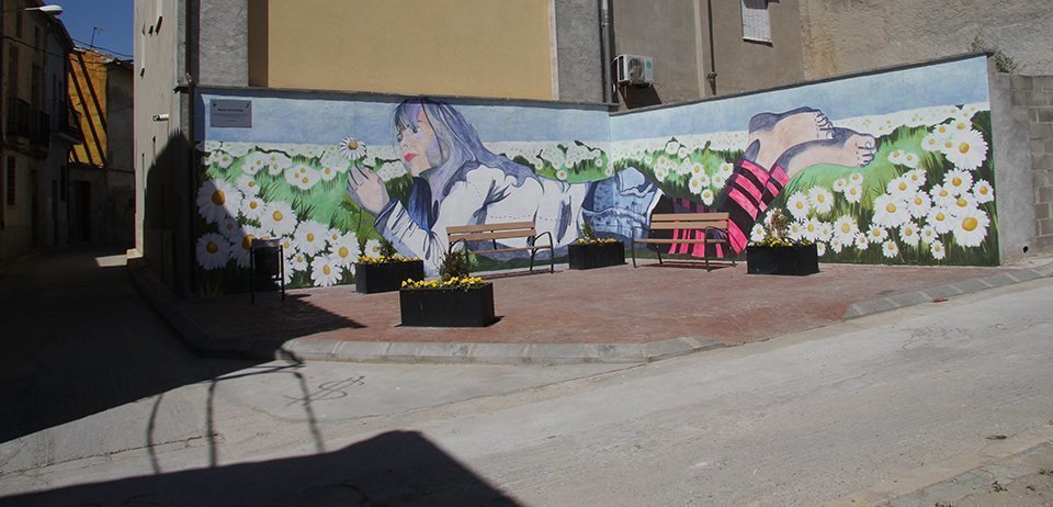 Mural a la plaça de Ca la Pipa de Linyola