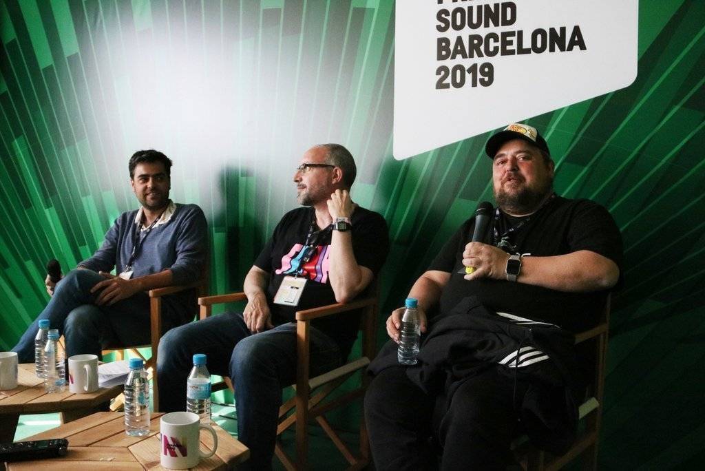 Els codirectors del Primavera Sound, Gabi Ruiz  i -a l'esquerra- Alfonso Lanza, amb el responsable de premsa del certamen, en la roda de premsa de balan.. de l'edici.. del 2019. Dissabte 1 de juny de 2019 (HORITZONTAL)