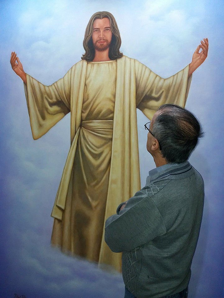 Robert Pérez treballant al seu estudi l'obra l'Ascensió 1