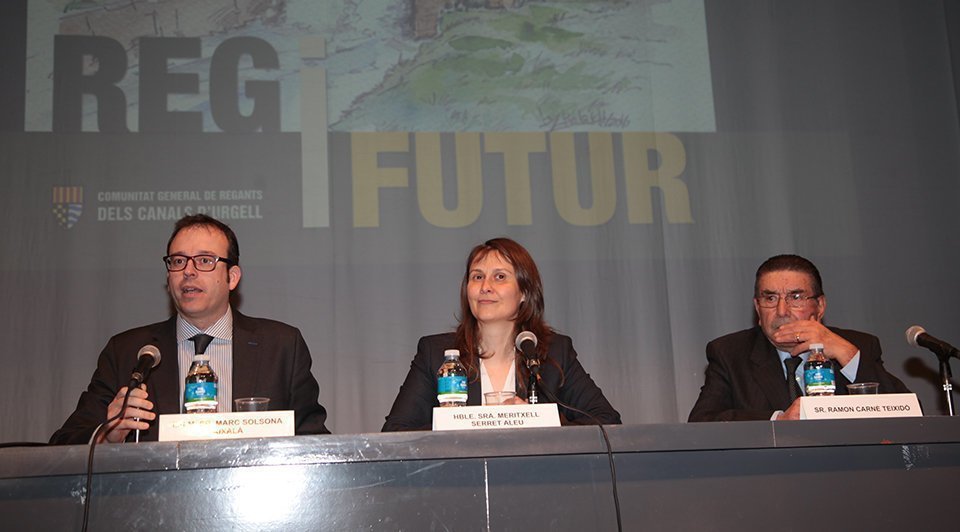 Marc Solsona, la consellera Meritxell Serret i Ramon Carné en la Jornada Reg i Futur