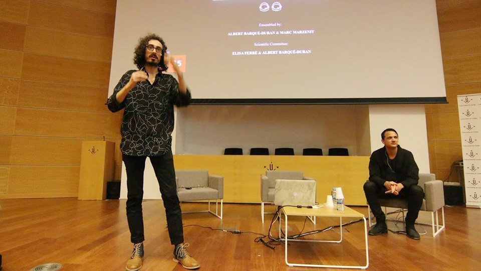 Albert Barqué i Marc Marzenit en una presentació a la UdL Albert Barqué i Marc Marzenit en una presentació a la UdL