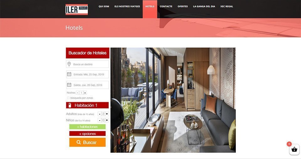 Web ILERTRAVEL de reserva d'allotjaments i hotels
