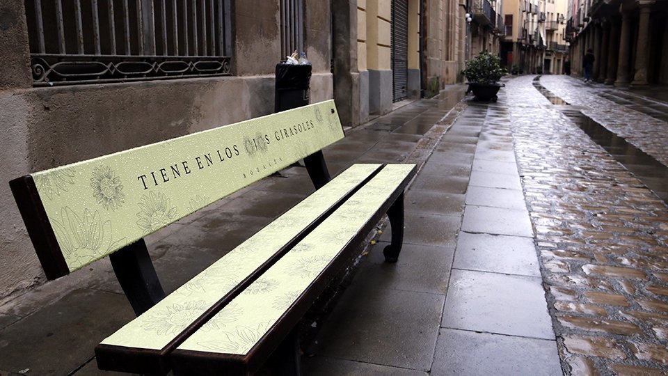 Un banc del carrer Major de Cervera convertit en obra d'art