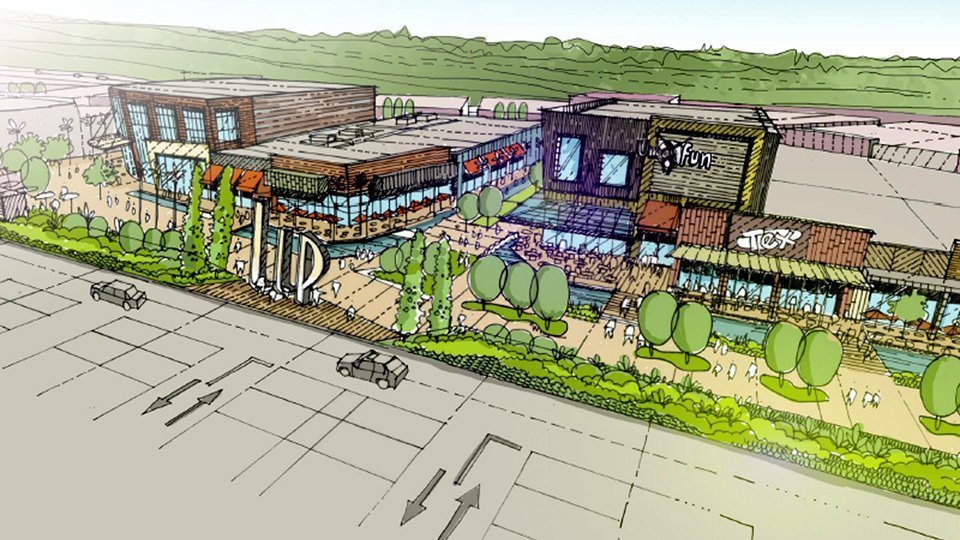 Recreació virtual de la zona del 'food boulevard' del futur parc comercial i d'oci Go Lleida. (Horitzontal)