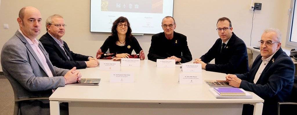 Reunió dels alcaldes, Miquel Pueyo, Alba Pijuan, Marc Solsona, Jordi Ignasi Vidal, Enric Mir, i Ramon Augé