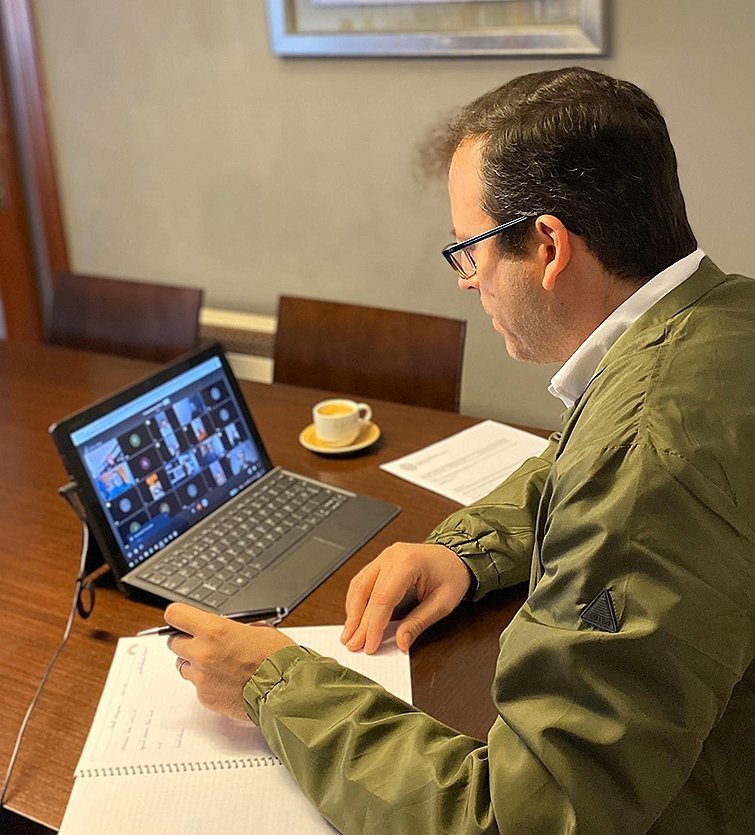 Marc Solsona en la reunió telemàtica de la corporació