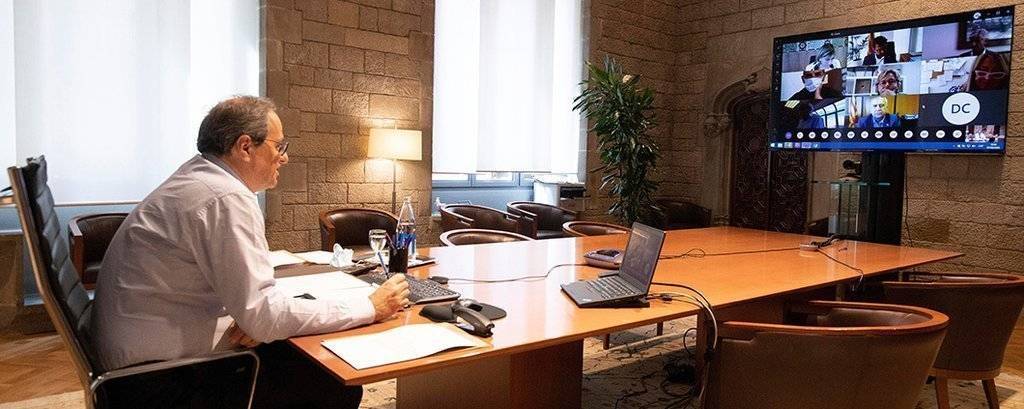 El president de la Generalitat, Quim Torra, a la reunió telemàtica amb la junta central de directors i directores de Primària