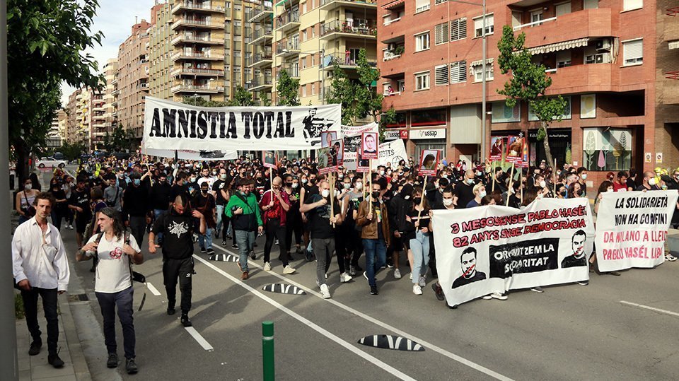 Manifestació a Lleida per reclamar la posada en llibertat de Pablo Hasel @AnnaBerga