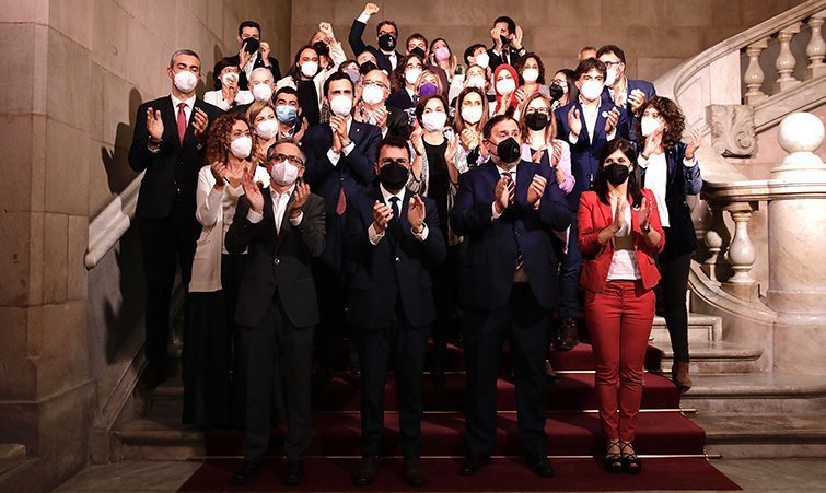 Representants d'ERC amb el seu president, Oriol Junqueras, i el recent escollit president de la Generalitat, Pere Aragonès @JordiPlay