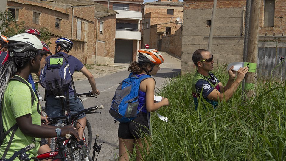 Els voluntaris col·loquen els senyals de la Ruta Transcabanera a Linyola (1)