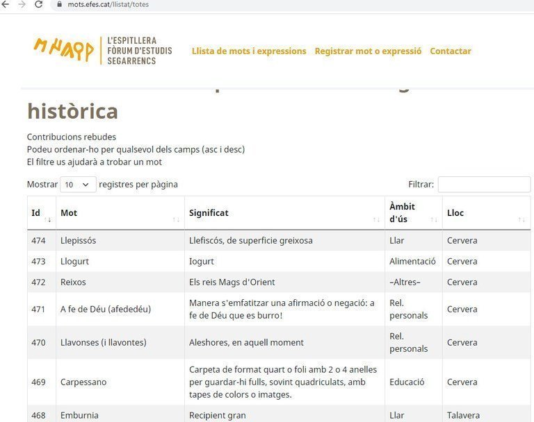 Captura de pantalla del formulari en línia amb la finalitat de registrar mots i expressions de la Segarra. (Horitzontal)