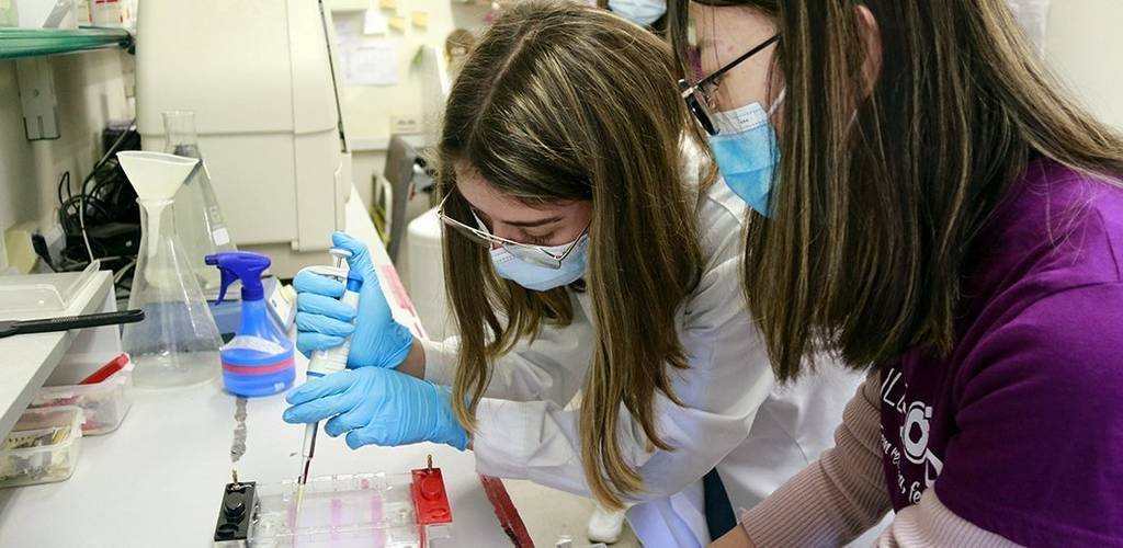 Una estudiant fent una PCR de plantes d'arròs ©AnnaBerga