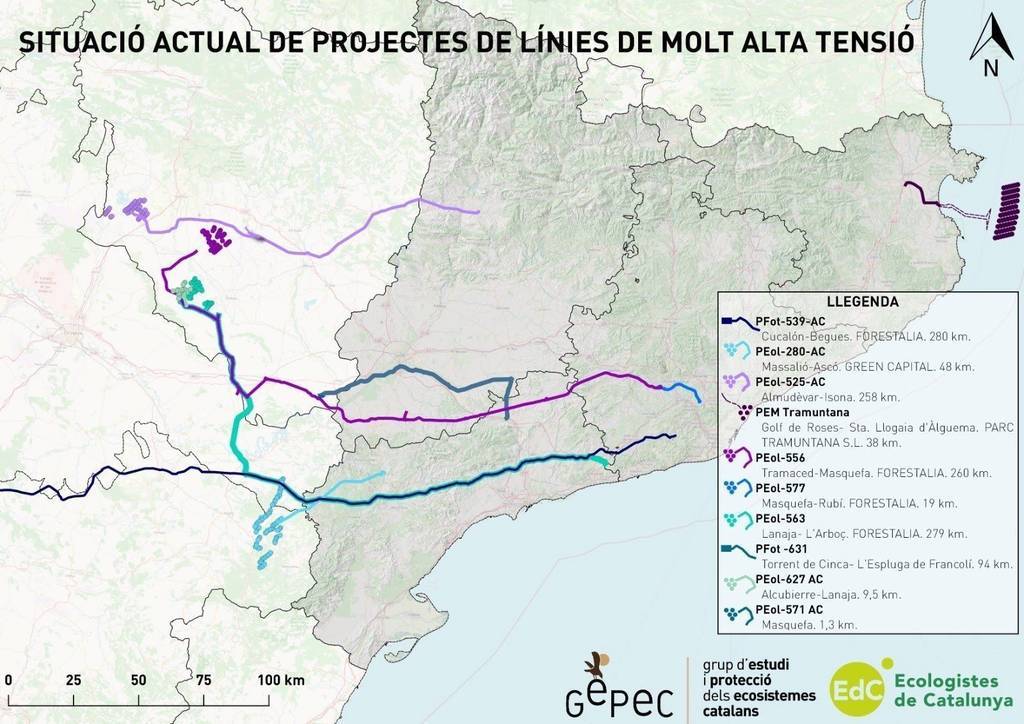 Mapa dels projecte de línies de molt alta tensió que afectarien CatalunyaData de publicació: dimecres 19 de gener del 2022, 13:28Localització: ReusAutor: GEPEC-EdC