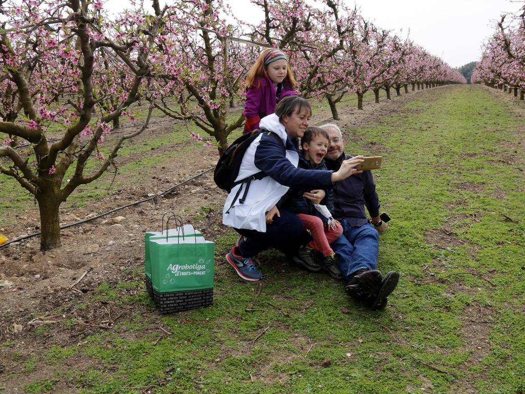 Pla general d'una família fent-se una fotografia en un camp de fruiters a Alcarràs, el 6 de març de 2021. (Horitzontal) 

Data de publicació: dissabte 06 de març del 2021, 15:47

Autor: Anna Berga