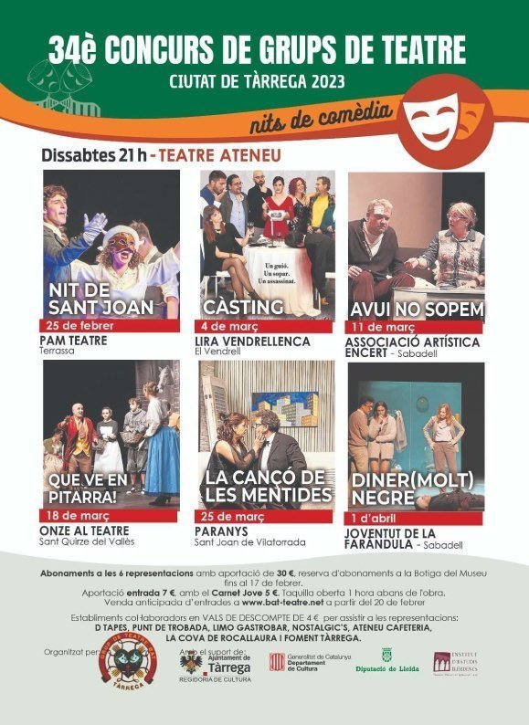 Cartell de la programació del 34è Concurs de Grups de Teatre Ciutat de Tàrrega ©BAT