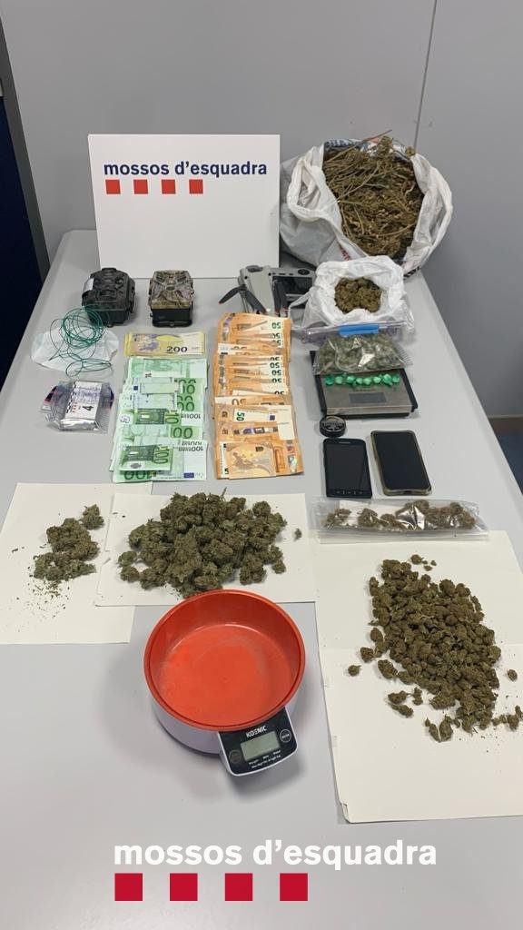 Droga, diners en efectiu i material confiscat durant la perquisició en un domicili i un magatzem del detingut a Balaguer
